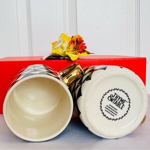 THYME & TABLE ~ Black and White Geometric Mug Set with Gold Handle